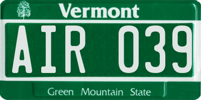 VT license plate AIR039