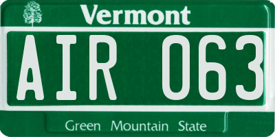 VT license plate AIR063