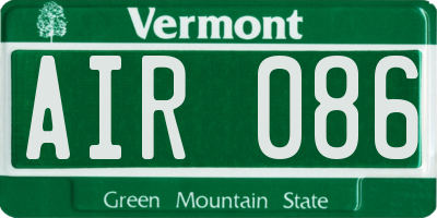 VT license plate AIR086