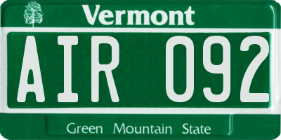VT license plate AIR092