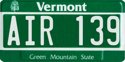 VT license plate AIR139