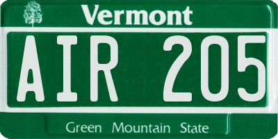 VT license plate AIR205