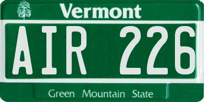 VT license plate AIR226