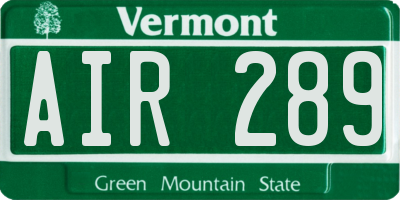 VT license plate AIR289