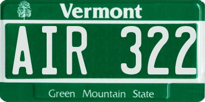 VT license plate AIR322