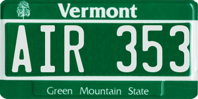 VT license plate AIR353