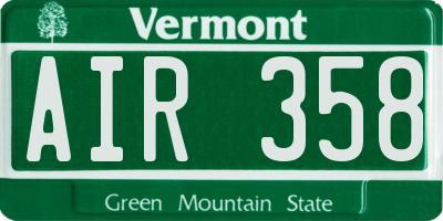 VT license plate AIR358