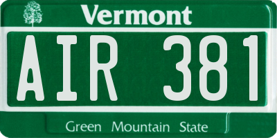 VT license plate AIR381