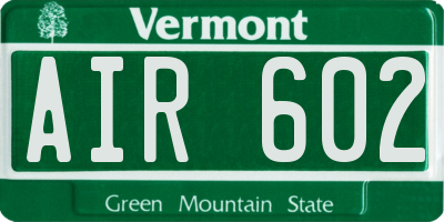 VT license plate AIR602
