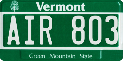 VT license plate AIR803