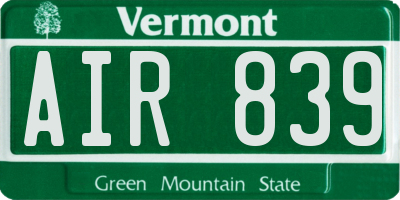 VT license plate AIR839