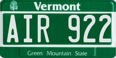 VT license plate AIR922