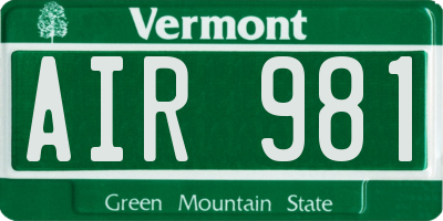 VT license plate AIR981