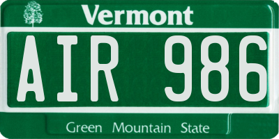 VT license plate AIR986