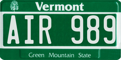VT license plate AIR989