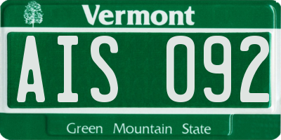 VT license plate AIS092