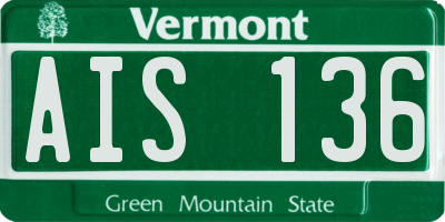 VT license plate AIS136