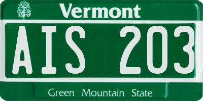 VT license plate AIS203