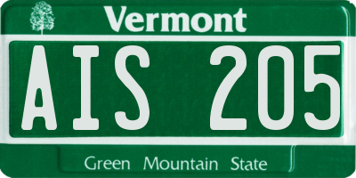 VT license plate AIS205