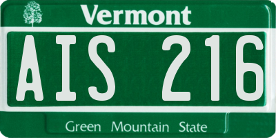 VT license plate AIS216