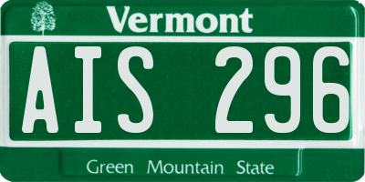 VT license plate AIS296