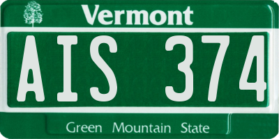 VT license plate AIS374