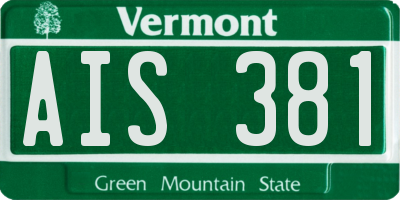 VT license plate AIS381
