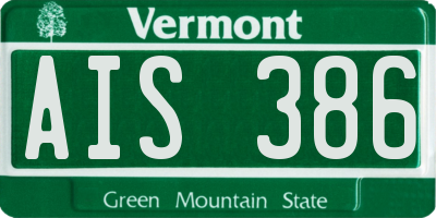 VT license plate AIS386