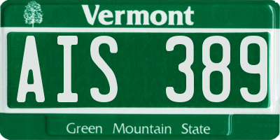 VT license plate AIS389