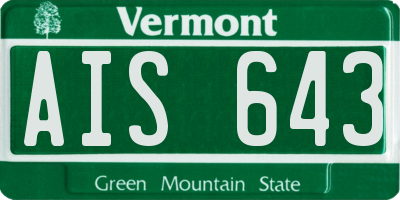 VT license plate AIS643