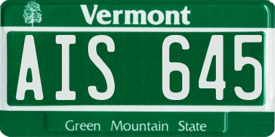 VT license plate AIS645