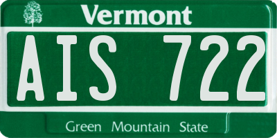 VT license plate AIS722