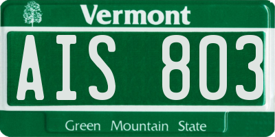 VT license plate AIS803