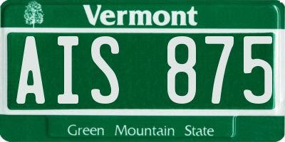 VT license plate AIS875