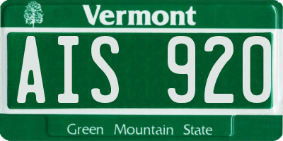 VT license plate AIS920