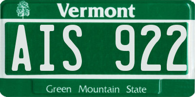 VT license plate AIS922