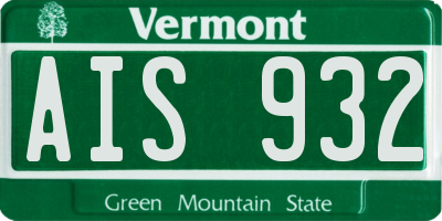 VT license plate AIS932