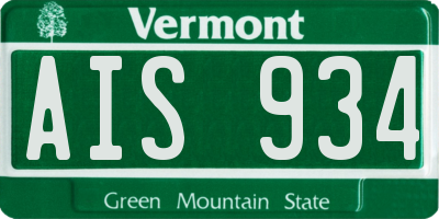 VT license plate AIS934