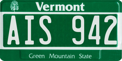 VT license plate AIS942