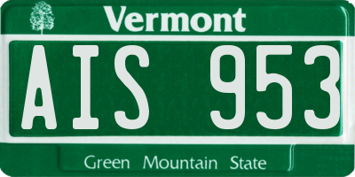 VT license plate AIS953