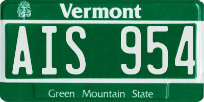 VT license plate AIS954