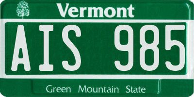 VT license plate AIS985