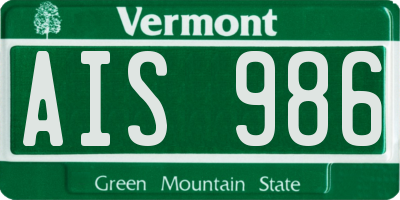 VT license plate AIS986