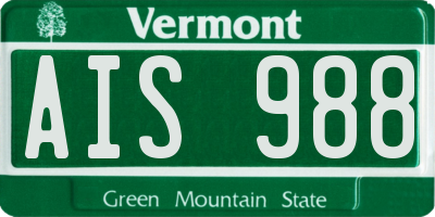 VT license plate AIS988