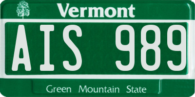 VT license plate AIS989