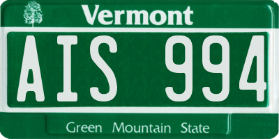 VT license plate AIS994