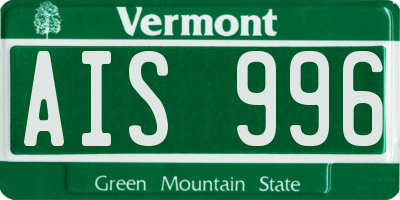VT license plate AIS996