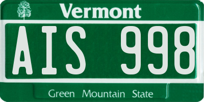 VT license plate AIS998