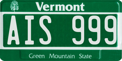 VT license plate AIS999