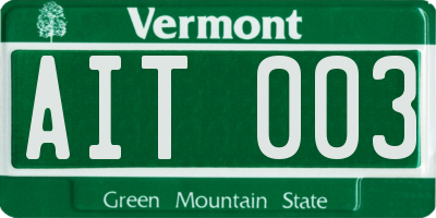 VT license plate AIT003